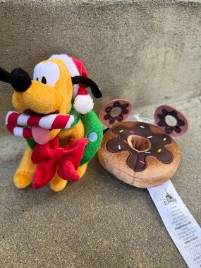 Disney Yellow Pluto Holiday Plush with Green Wreath, Red Bow & Candy Cane